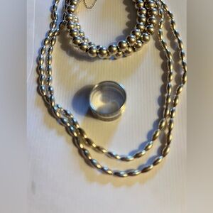 Sterling Silver Necklace Double Bracelet And Ring 925